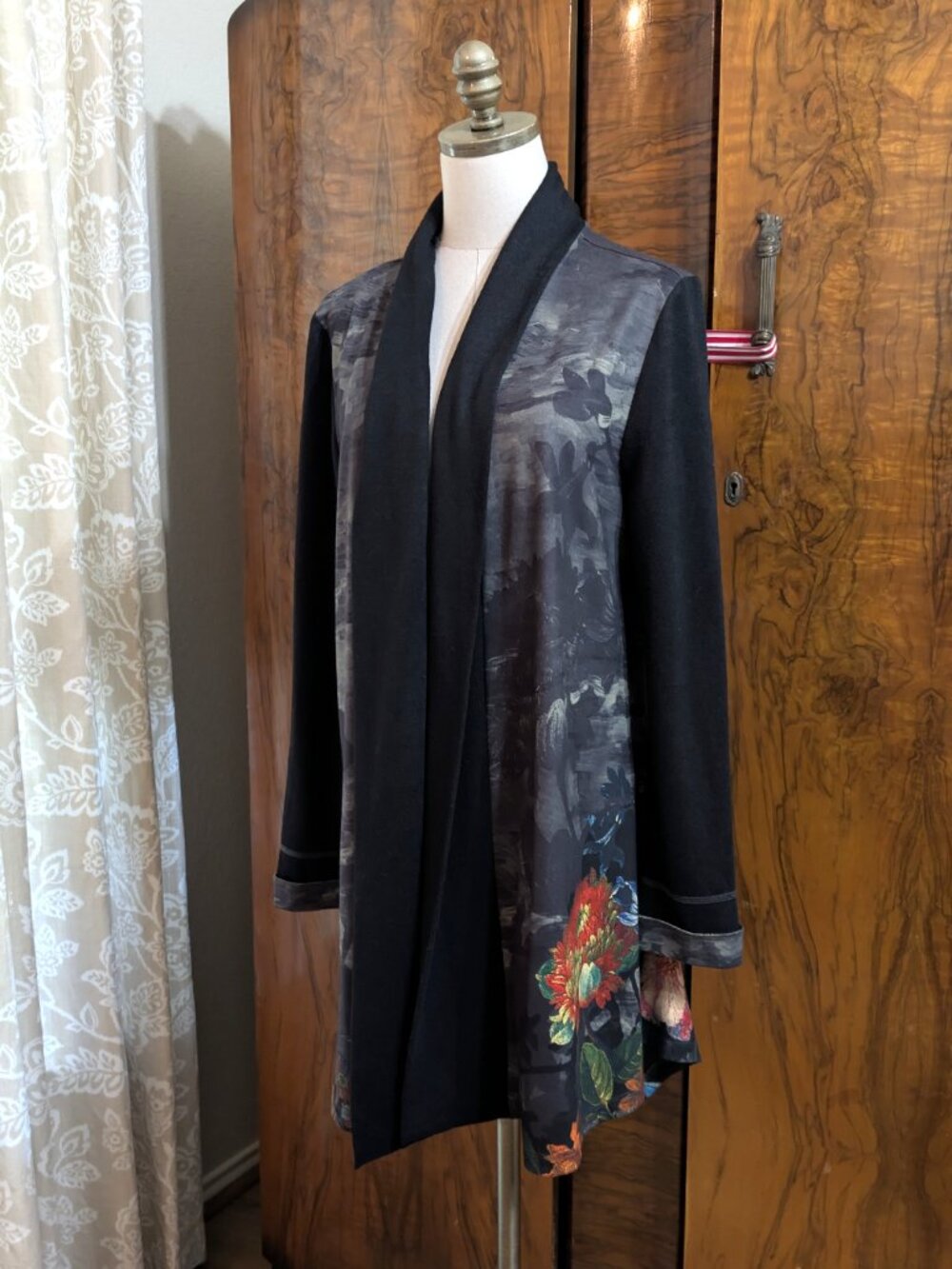 Soft Surroundings Open Front Floral Draped Cardigan Kimono Jacket L Boho - Picture 5 of 9